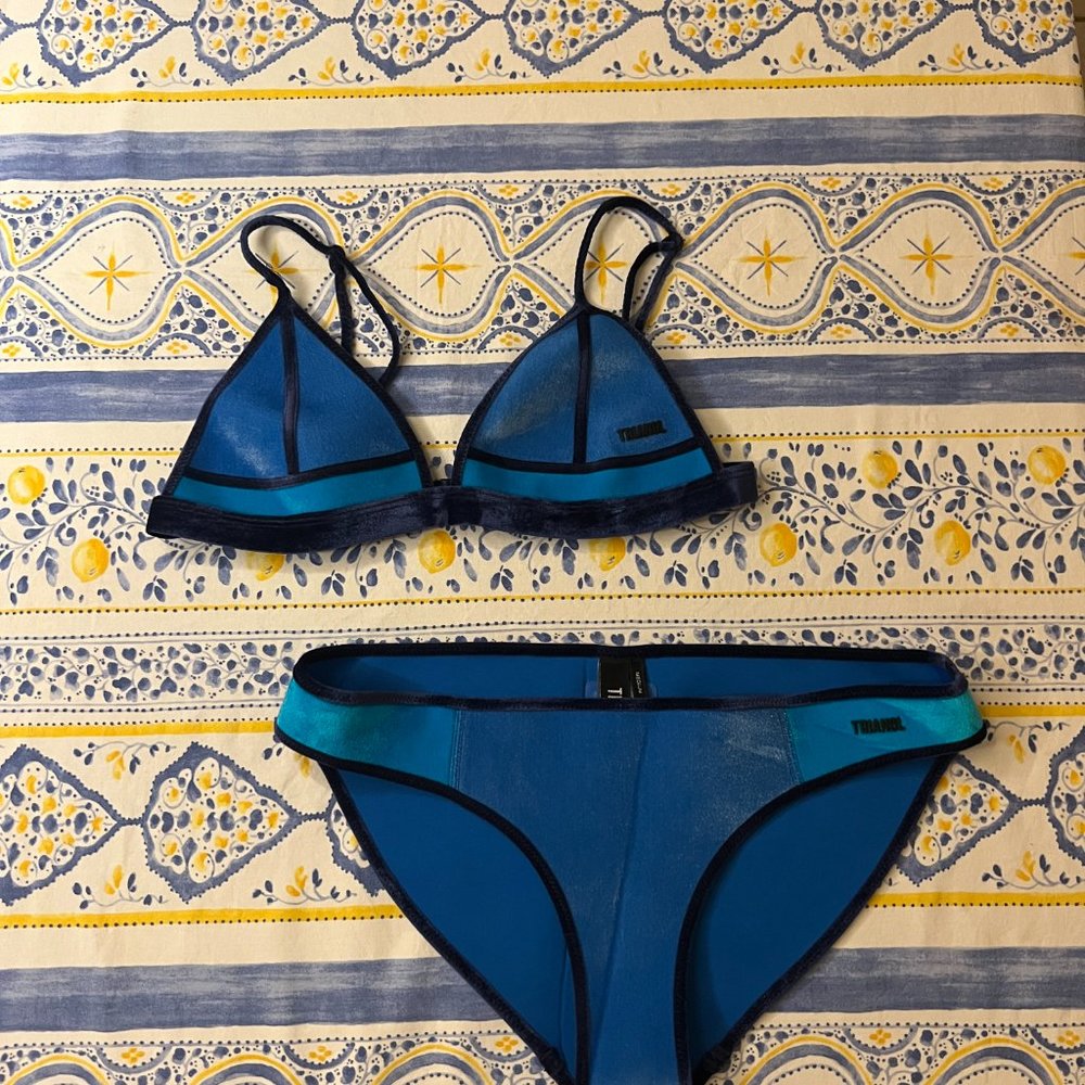 TRIANGL Velvet Blue Bikini Set (Top - S, Bottom - M)